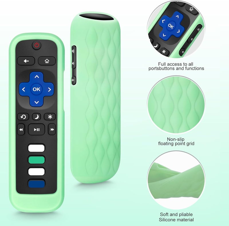 ENJOYLink for Roku-Remote-Cover,Compatible with All Roku TV Remote Glow in The Dark Silicone Protective Case Blue and Green 2-Pack - Image 2